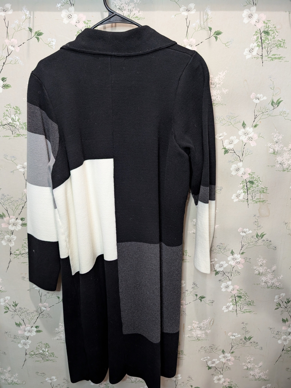 Calvin Klein Black Gray White Long Colorblock Open Cardigan - Picture 7 of 7